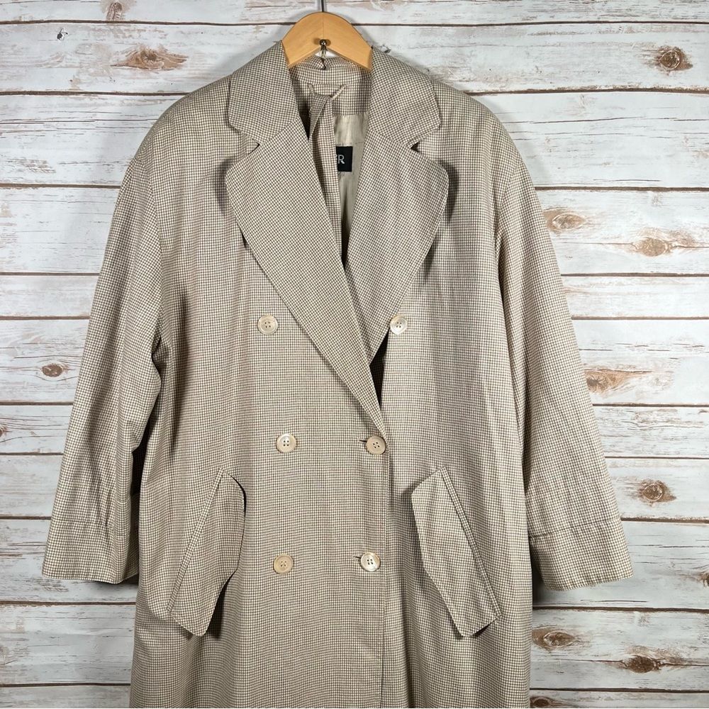 Vintage Kemper Long Brown Mini Check Trench Jacket with Matching Belt Size 34